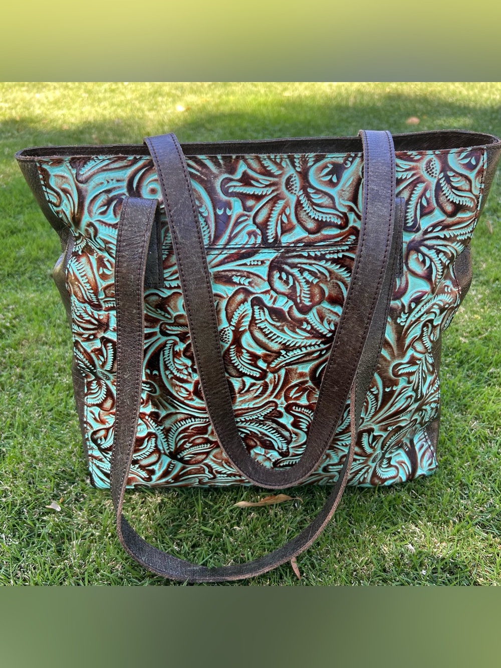 Patricia Nash Tooled Turquoise Viana Tote Leather